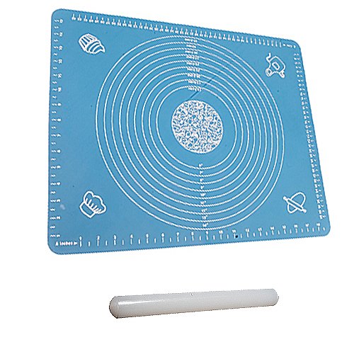 Grand tapis de travail en silicone pour pâtisserie avec cercles de guidage et un rouleau à pâtisserie antiadhésif de 50cm 5055847933979 Kurtzy