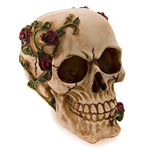Crâne en résine orné de rose (15cm)
