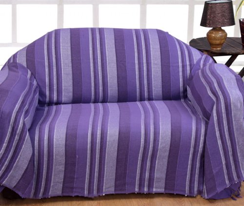 Homescapes Jeté de lit/jeté de canapé violet à rayures de 150 x 200 cm en pur coton appartenant à la collection "stripes" code EAN 5055967434912 