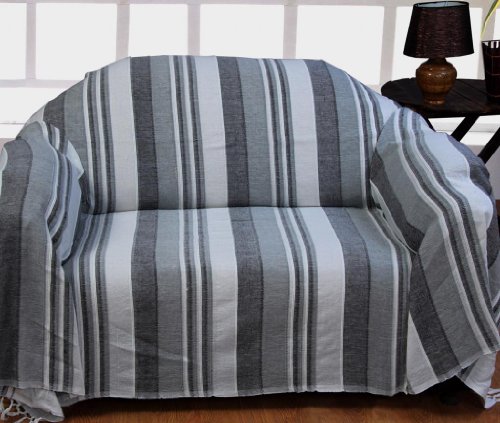 Homescapes Jeté de lit/jeté de canapé gris et blanc à rayures de 230 x 255 cm en pur coton appartenant à la collection "stripes" code EAN 5055967434943 