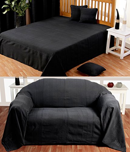 Jeté de lit ou jeté de canapé - noir 255x360cm ...