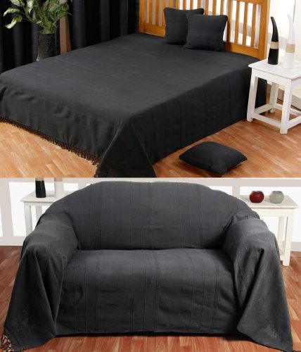 Homescapes Jeté de lit ou jeté de canapé - noir 150x200cm - collection rajput 100% coton code EAN 5055967441255 