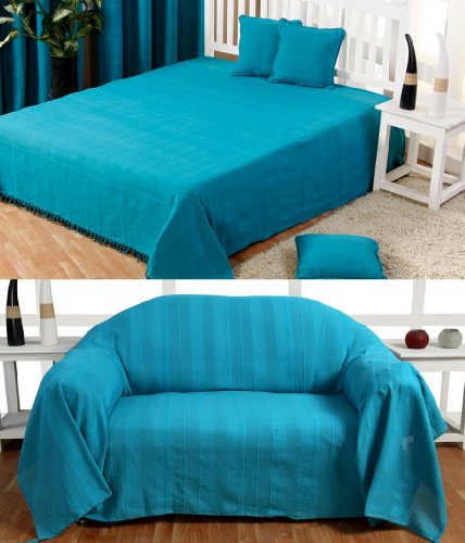 Jeté de lit ou jeté de canapé turquoise 230 x 2...
