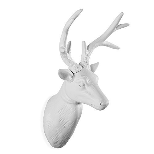Tête de Cerf/Renne Murale en Résine Blanche.