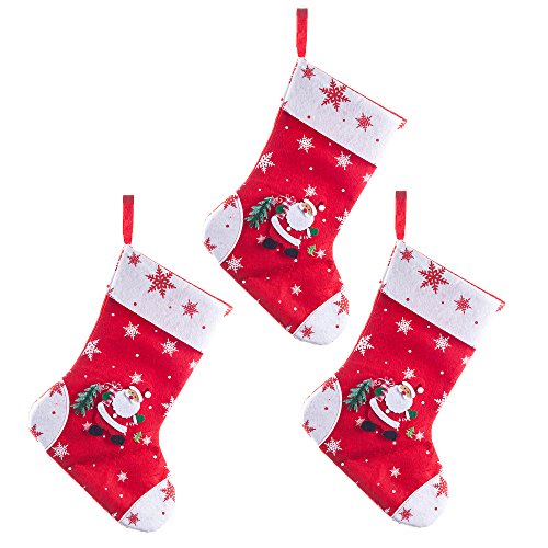 Chaussette de Noël en Tissu Rouge et Blanc Moti...