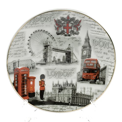 HTS Assiette en Porcelaine à Offrir Décorée Londres avec Support Crochet Mural 10Cm 5055988802028 (5055988802028)