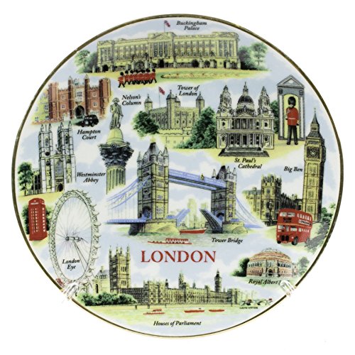 HTS Assiette en Porcelaine à Offrir Décorée Londres avec Support Crochet Mural 15Cm 5055988802059 (5055988802059)