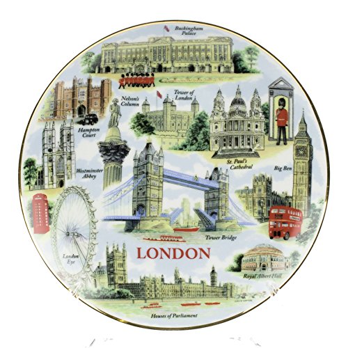 HTS Assiette en Porcelaine à Offrir Décorée Londres avec Support Crochet Mural 20Cm 5055988802080 (5055988802080)