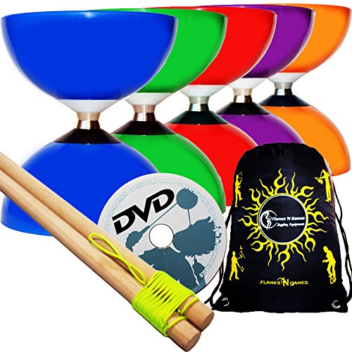 Juggle Dream Diabolos à Roulements à Billes CAROUSEL Diabolo Roulement A Bille + Diabolo Baguettes en Bois et Diablo Ficelle + Diabolos Sac de Transport. Idéal pour les enfants et les débutants (Bleu Diabolo + Baguettes en Bois + DVD) code EAN 5056046811396 