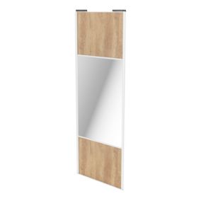  Porte de placard coulissante avec miroir effet chêne brut profil blanc GoodHome Arius H. 248,5 x L. 92.2 cm + amortisseurs code EAN 5059340466491 