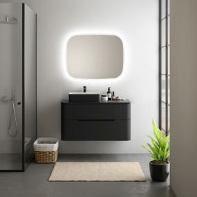  Ensemble de salle de bains L.104 cm meuble sous vasque version gauche + plan de toilette noir mat, Alba code EAN 5059340790893 
