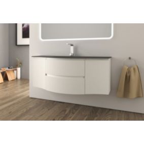  Ensemble sous vasque + plan vasque central verre noir l.138 cm, blanc mat strié, Vague code EAN 5059340997186 