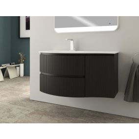  Ensemble sous vasque + plan vasque à gauche résine l.104 cm, noir mat strié, Vague code EAN 5059340997520 