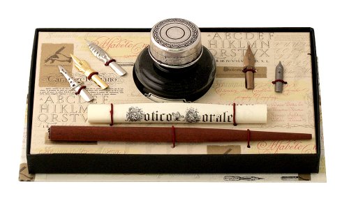 Coles Calligraphy Coles Set de calligraphie avec porte-plume en bois, 5 plumes et flacon d'encre avec capuchon en étain code EAN 5060105532399 