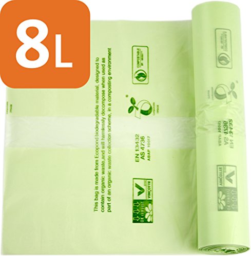 Alina 8l compostables cuisine caddy/sac déchets alimentaires poubelle à compost/sac poubelle biodégradable vert 8 l sac avec guide alina compostage, 200 bags code EAN 5060111232542 