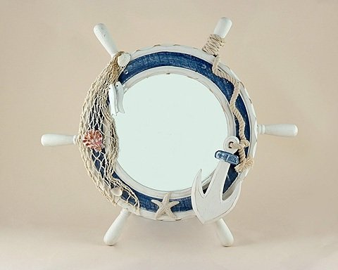 Other Wooden Round Ships Wheel Mirror Bathroom Decoration - Blue and White 43 cm by Other code EAN 5060121034754 