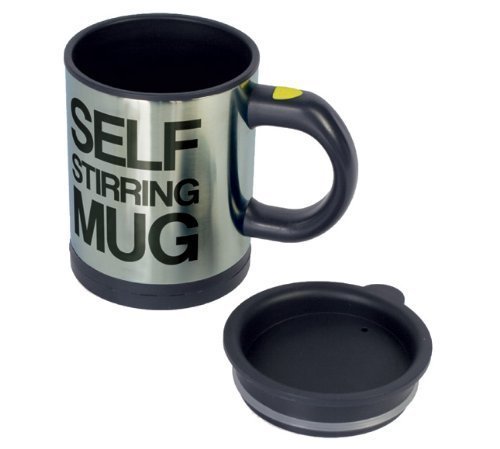 CrazyAboutGadgets Crazyaboutgadgets Self Stir Bague Mug - Tasse à café Removible de voiture Noir et Argent 5060131621838 (5060131621838)
