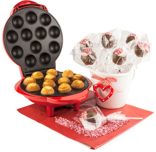 Andrew James - appareil à cake pops en rouge pour 12 cake pops - avec 25 bâtonnets de sucette, 25 sacs en plastique et 25 fils de ligature- idéal pour tous des occasions familiales et des fêtes - 2 ans garantie code EAN 5060146064484 