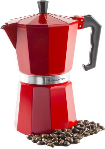 Andrew James - cafetière à expresso style italien de 6 tasses - en rouge - cafetière italienne expresso - anneau de joint additionnel inclus code EAN 5060146064910 