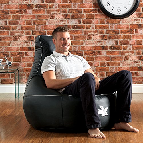 i-eX® La Chaise de Jeux i-eX®- Faux Cuir- Une Chaise Pouf Poire de Jeux 'Taille Homme'- Idéal pour ceux qui jouent aux jeux de vidéos (Acier/Noir) code EAN 5060161114546 