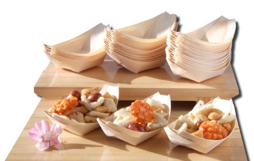 Lot de 100 coupelles en bambou en forme de bate...