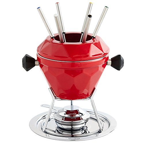 Service à fondue diamant en fonte émaillée roug...