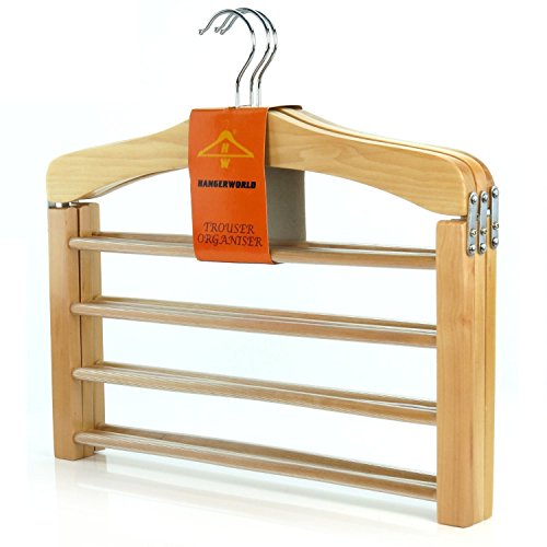 Lot de 3 cintres porte-pantalons en bois à quad...