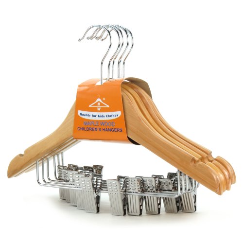 Lot de 12 cintres en bois de hêtre à pinces pou...