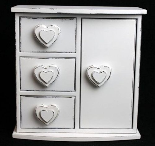 Sila Blanc Campagne Chic Cœur Boite À Bijoux Finition En Détresse Armoire Bibelot Tiroirs code EAN 5060305205154 