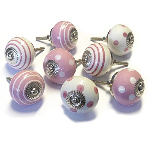 Pushka Knobs Bouton de tiroir meuble en porcelaine céramique rose style traditionnel - Lot de 8 5060310234958 (5060310234958)