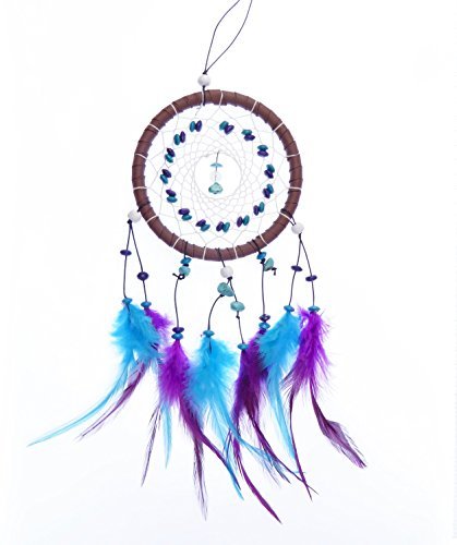 Flat-ray 30cm Bleu Violet M Attrape-rêves à plumes Décoration à suspendre cadeau pour éviter des Cauchemars code EAN 5060311757456 