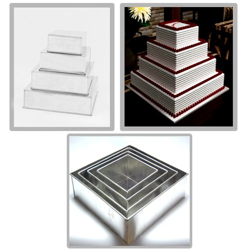 EUROTINS EURO TINS Moule a gâteau de mariage Carré à 4 étages - lot de 4 (très profonds de 10 cm) 5060315533247 (5060315533247)