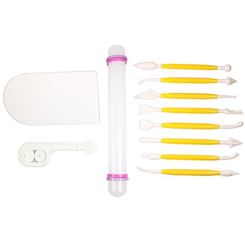 Kurtzy Kit de décoration et modelage de gâteaux de 11 pièces - Rouleau à pâtisserie, lisseur, coupeur et ustensiles de modelage par Kurtzy TM. code EAN 5060344070737 