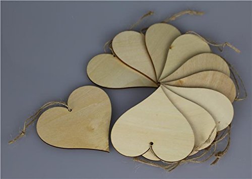 ASVP SHOP ASVP Shop® 10 Grand Cœur en bois brut Star ours formes Étiquettes Cadeau Craft Décoration, Bois dense, Heart 8cm, 8cm code EAN 5060344979894 