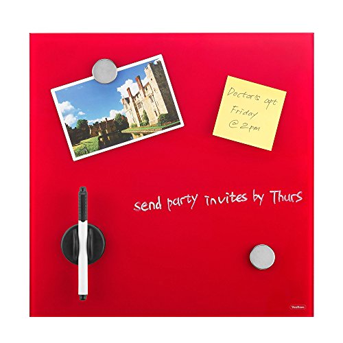 Vonhaus VonHaus Tableau Magnétique Rouge en Verre 350mm x 350mm pour Notes et Mémos avec des Accessoires OFFERTS : Marqueur à Encre Effaçable, Deux Aimants Elégants et Une Gomme Magnétique code EAN 5060351494809 