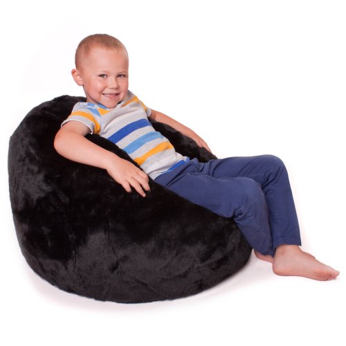 Bean Bag Bazaar® Grand Pouf Poire ICON classique - Pouf Poire Fausse Fourrure de luxe- Pouf Poire Designer NOIR code EAN 5060374290181 