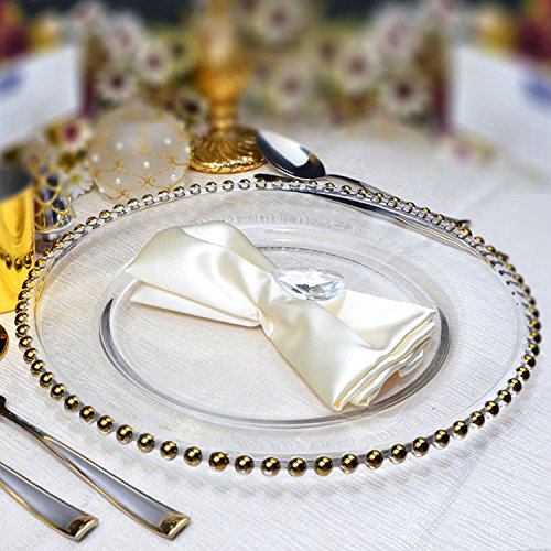 Decor Essentials Assiettes en verre Chargeur perles Doré Noël Mariage Événements 33 cm Diamètre 5060379779209 (5060379779209)