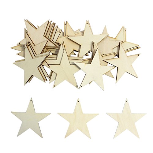 M 25 étoiles décoratives de 100mm en bois brute...