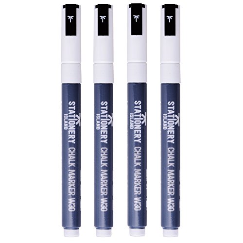 Marqueurs Craie Stationery Island W30 - 4 feutres craie blancs à encre liquide - pointe ogive 3mm - 60 jours de garantie: satisfait ou 100% remboursé - corps gris - éffaçage avec chiffon humide. code EAN 5060396811456 