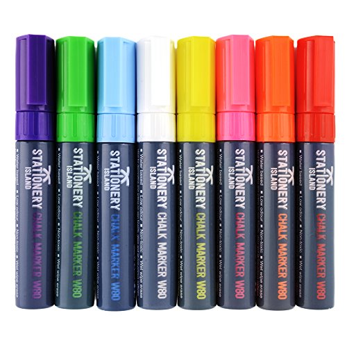 Marqueur Craie Stationery Island Marqueurs Craie Stationery Island W80 - 8 Couleurs Assorties - Feutres Craie à Encre Liquide - Pointe Biseautée 8mm - 60 Jours de Garantie: Satisfait ou 100% Remboursé - Corps Gris - Éffaçage avec Chiffon Humide. code EAN 5060396811517 