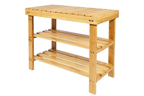 Étagère à chaussures 2 niveaux en bambou nature...