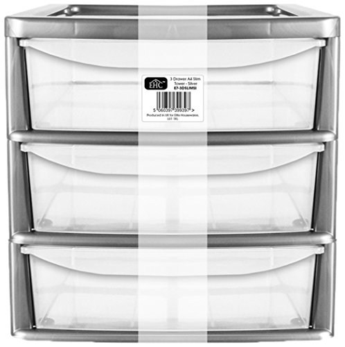 EHC Hockey Club 3 tiroirs en plastique Tour Maison/Bureau Bureau Bureau/Table/meuble de rangement, argent code EAN 5060397399397 