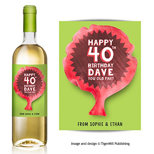 TigerMill Publishing Étiquette de bouteille de vin décorée d'un coussin péteur personnalisé "You old fart" Cadeau d'anniversaire code EAN 5060427742568 