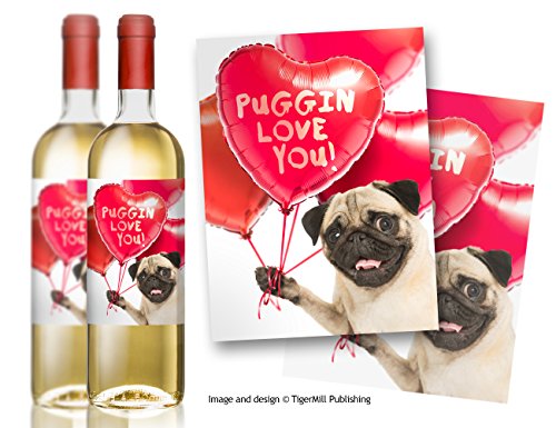 puggin Love You Lot de 2 vin étiquettes chien C...