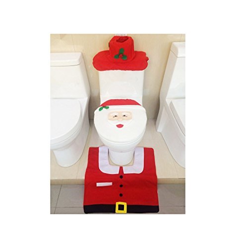 IMBS Décoration De Noël Bonhomme de neige Père noël, IMBS - Joyeux Cuvette De Wc Housse Salle de bain TAPIS set Cadeau - Rouge-Santa 5060471696794 (5060471696794)