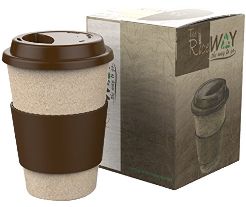 The Rice WAY Eco Travel Mug à café isotherme de voyage réutilisable et résistante Respectueuse de l'environnement Sans BPA Matériau isolant naturel Fabriquée en enveloppe de riz + Bouchon en silicone anti-fuite et manchon 400 ml 5060496100009 (5060496100009)