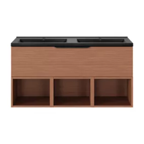  Ensemble meubles de salle de bains Kentia l.120 cm effet noyer avec plan double vasque Nira noir code EAN 5063022594952 