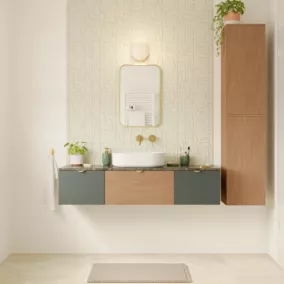  Ensemble meubles de salle de bains Kentia l.140 cm vert forêt et effet chêne avec plan de toilette Cadélia effet marbre vert code EAN 5063022595102 
