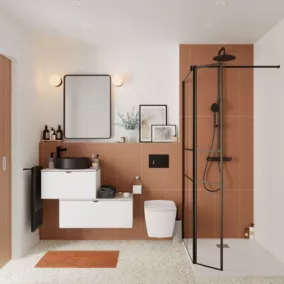  Ensemble meubles de salle de bains Kentia blanc mat avec plan de toilette Cadélia effet granit gris code EAN 5063022609045 