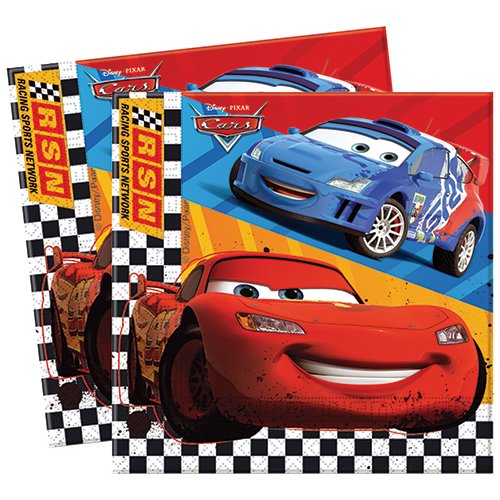 20 Serviettes Cars 2 Damier - Disney - Annivers...